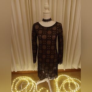 M.S.S.P. Max Studio Black Lace Long Sleeve Dress Size XS